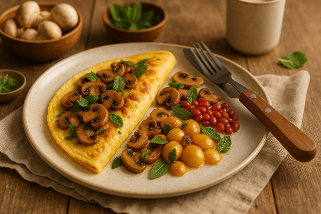 Omelette aux champignons et menthe