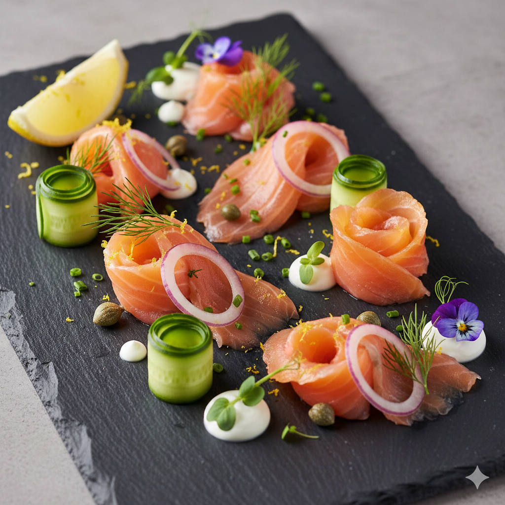 présentation dressage assiette saumon fumé